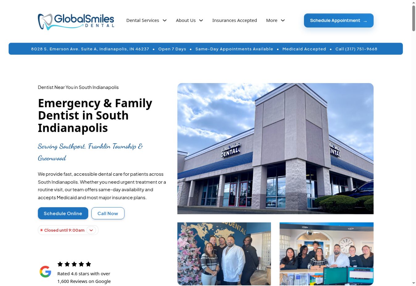 Global Smiles Dental homepage design