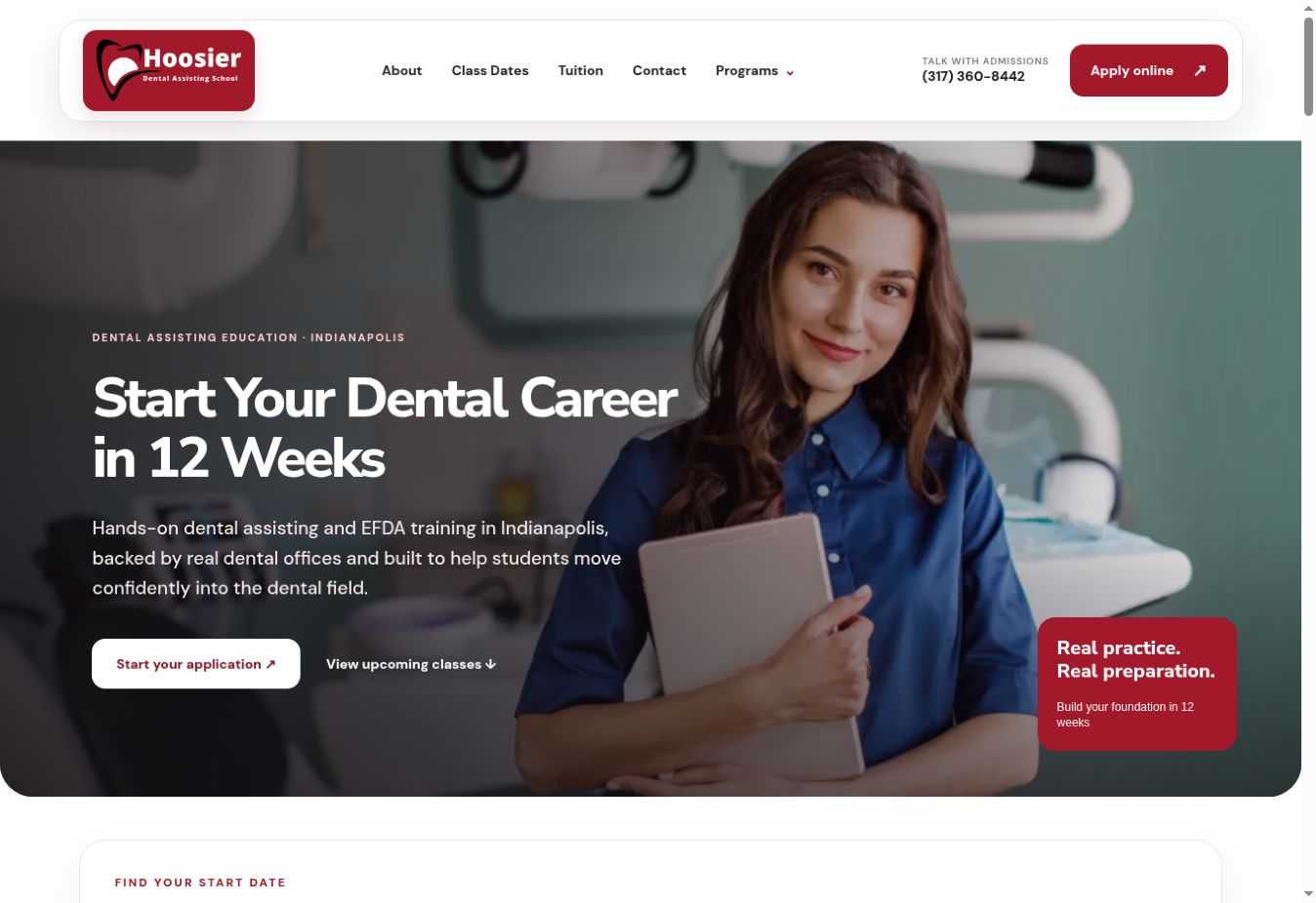 Hoosier Dental Assisting School homepage design