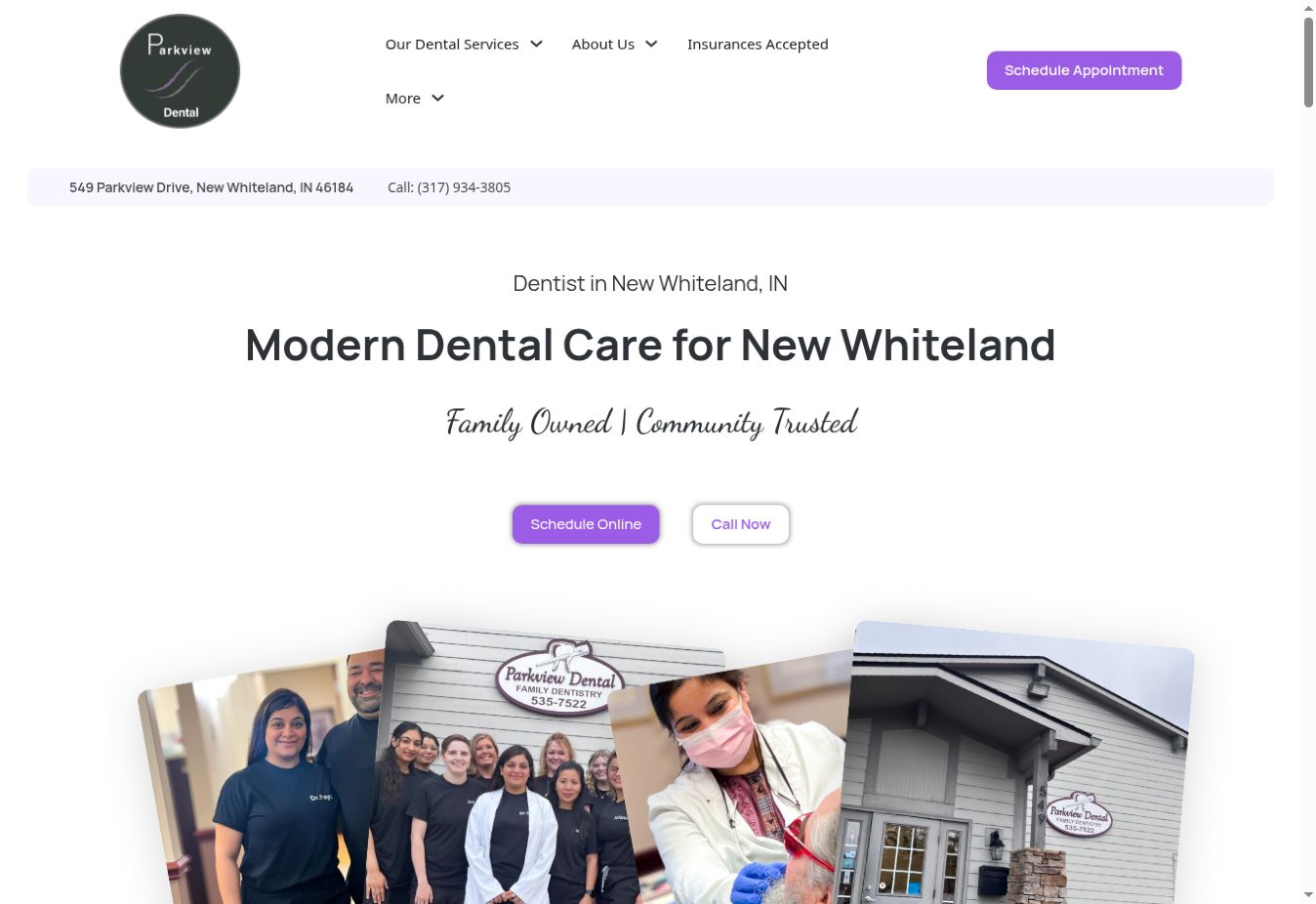 Parkview Dental homepage design
